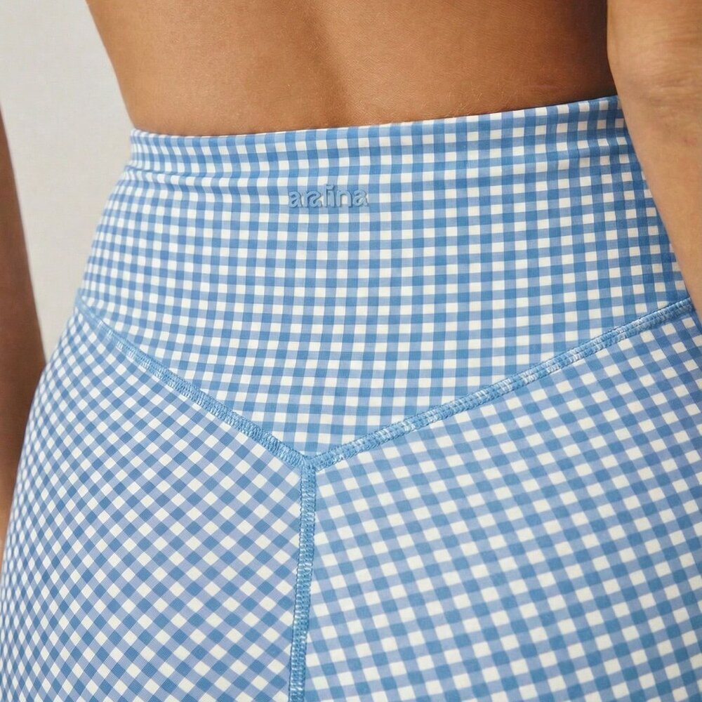 Blue Plaid Gingham Women's Leisure Cropped Activewear Set - Picture 6 of 8